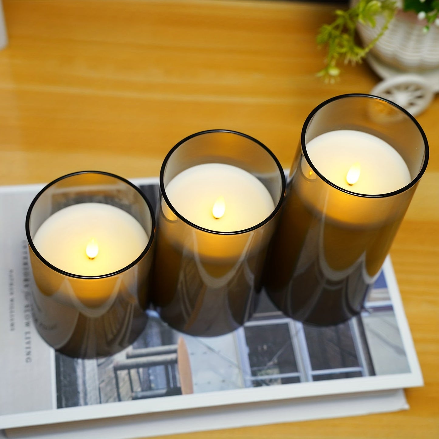 FlamelessGlow – Bougie LED Grise avec Minuteur