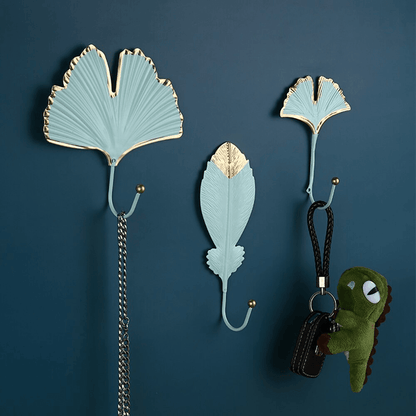 Crochet mural en métal Floroux en forme de feuille | Décor élégant et fonctionnel | Disponible en or et bleu