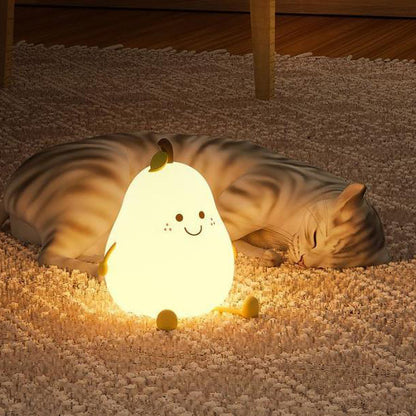 Floroux Lampe de nuit LED créative | Forme de poire en silicone | Lampe de table USB | Lumière d'ambiance sept couleurs
