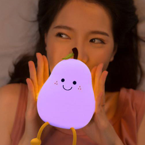 Floroux Lampe de nuit LED créative | Forme de poire en silicone | Lampe de table USB | Lumière d'ambiance sept couleurs