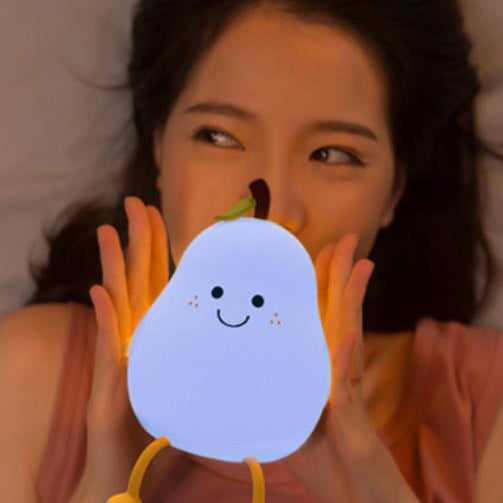 Floroux Lampe de nuit LED créative | Forme de poire en silicone | Lampe de table USB | Lumière d'ambiance sept couleurs