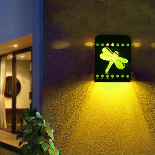 Floroux Rétro Lampe Murale Solaire | Design en Boîte Carré | Fer Vieilli | Éclairage Extérieur LED