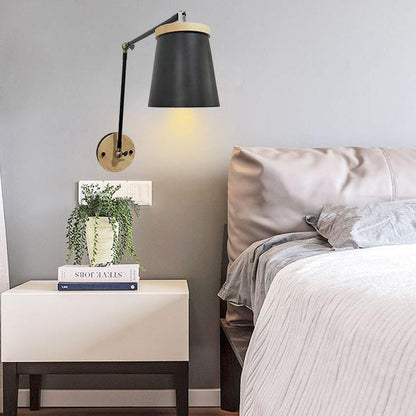 Floroux Applique Scandinave en Bois et Fer | Abat-jour Cylindrique | Design à 1 Lumière | Parfait pour Chambre et Salon