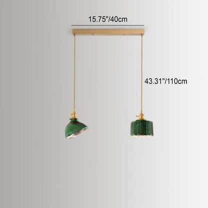 Floroux Chandelier Vintage Nordic | Brass & Green Glass | Pendant Lamp 1/2/3 Lights | Elegant Design