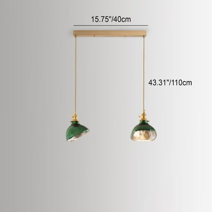 Floroux Chandelier Vintage Nordic | Brass & Green Glass | Pendant Lamp 1/2/3 Lights | Elegant Design