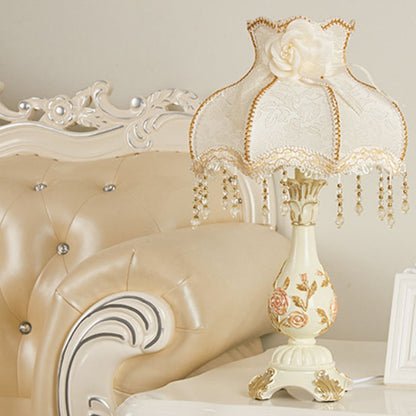 Floroux European Table Lamp | Traditional Design | Resin Vase | Fabric Shade | Bedroom Lighting