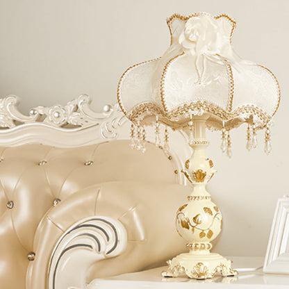 Floroux European Table Lamp | Traditional Design | Resin Vase | Fabric Shade | Bedroom Lighting