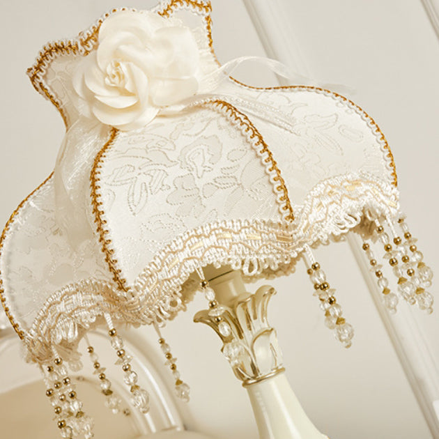 Floroux European Table Lamp | Traditional Design | Resin Vase | Fabric Shade | Bedroom Lighting