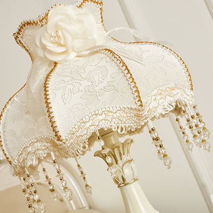 Floroux European Table Lamp | Traditional Design | Resin Vase | Fabric Shade | Bedroom Lighting