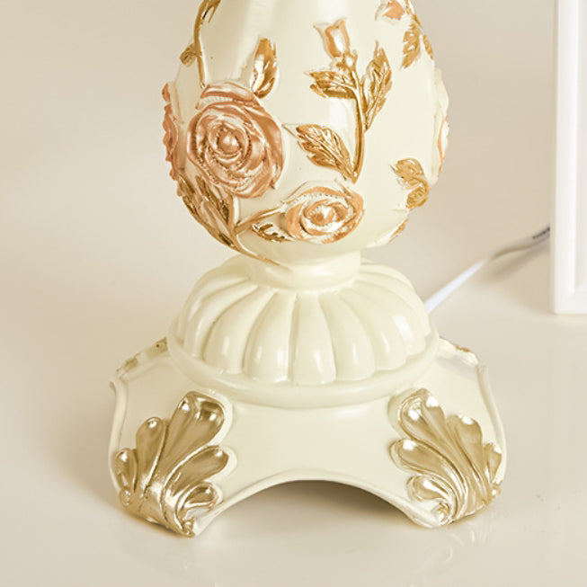 Floroux European Table Lamp | Traditional Design | Resin Vase | Fabric Shade | Bedroom Lighting