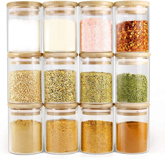 Set de bocaux en verre de 12 pièces avec couvercle en bambou