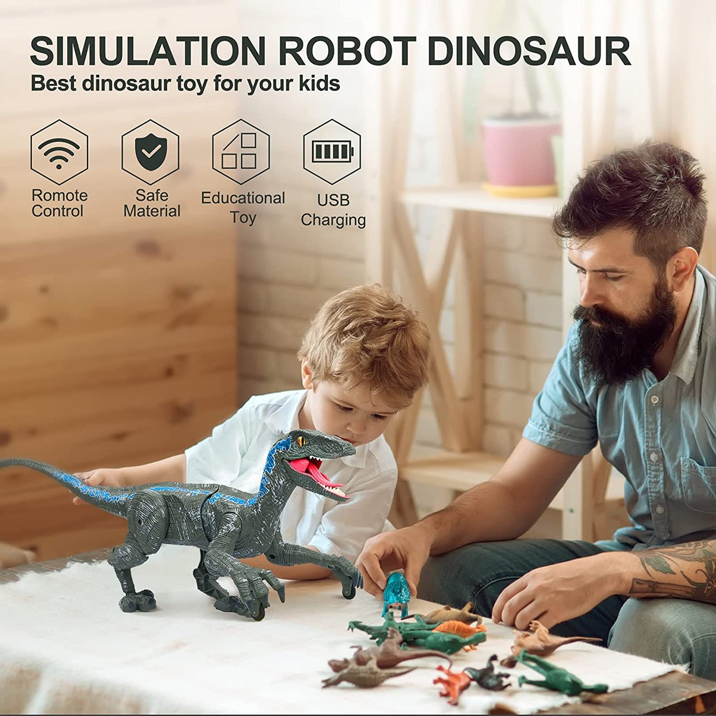 DinoMotion – Vélociraptor réaliste avec télécommande