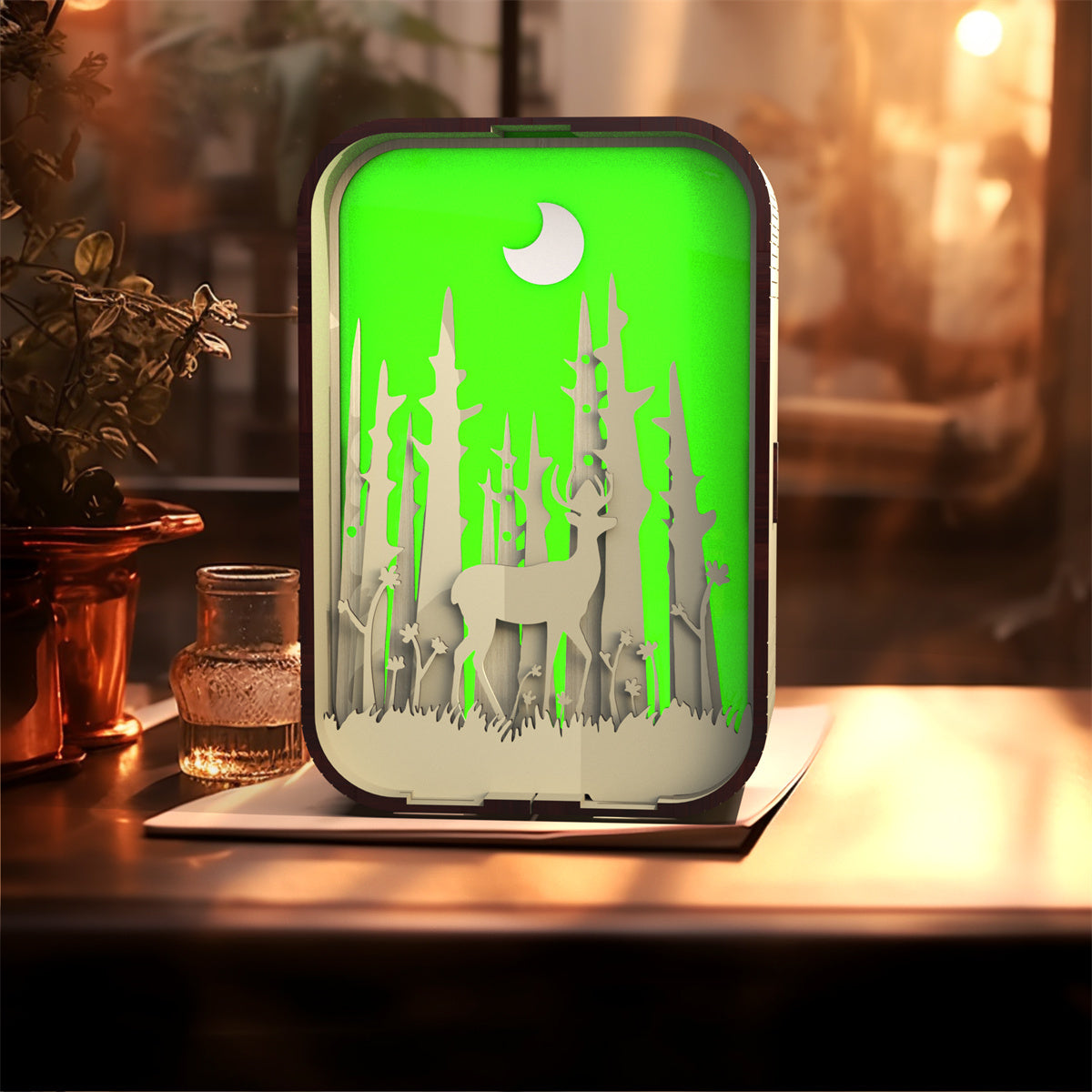 Cerf sculpture sur bois veilleuse lampe de table