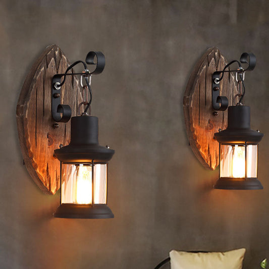 Floroux Vintage Lampe murale en bois | Abat-jour en fer | Style ferme | Parfait pour salle à manger