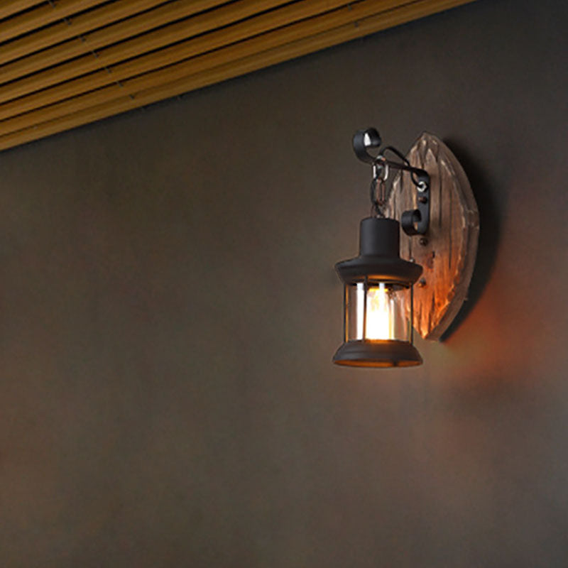 Floroux Vintage Lampe murale en bois | Abat-jour en fer | Style ferme | Parfait pour salle à manger