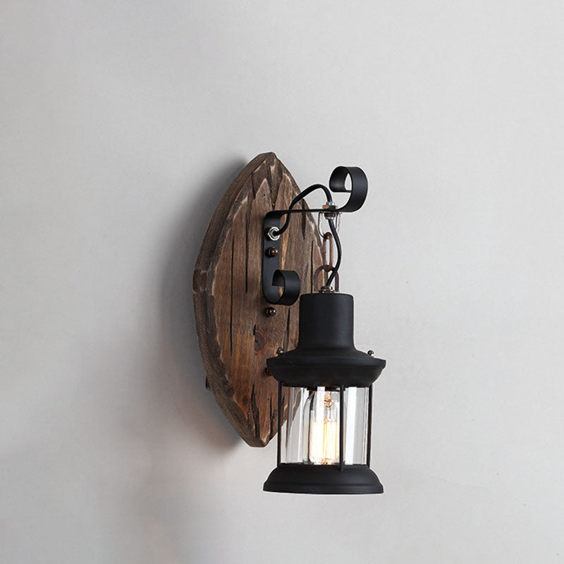 Floroux Vintage Lampe murale en bois | Abat-jour en fer | Style ferme | Parfait pour salle à manger