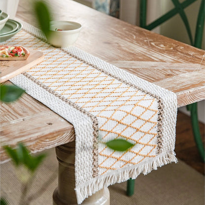 Couverture de table en corde de chanvre tissée à motif géométrique