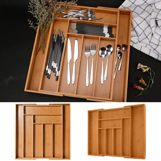Organisateur de couverts en bambou extensible