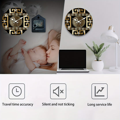 Horloge murale en bois Floroux - Design de clé grecque, mécanisme à quartz