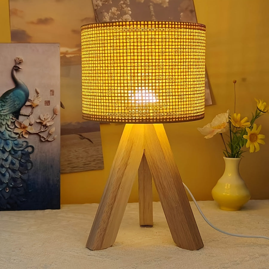 DecoGlow Lampe - Lampe de table en bois avec chargeur USB