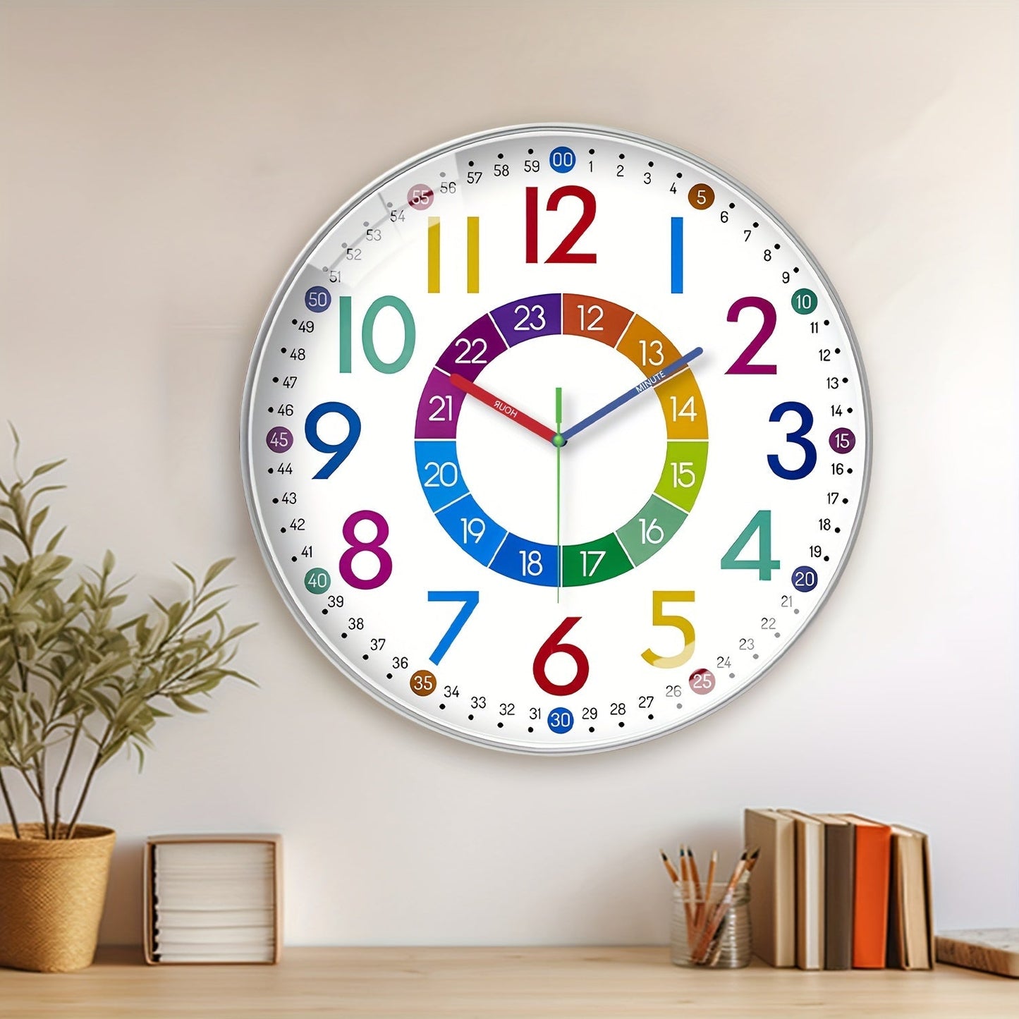 Horloge murale éducative Floroux avec aiguilles colorées
