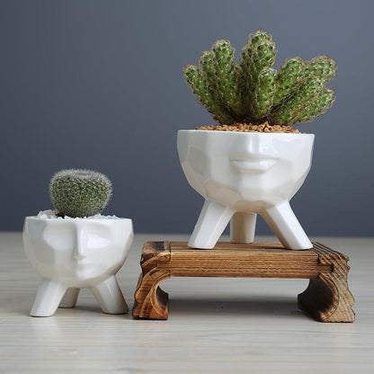 Floroux - 2 Piece Set White Ceramic Succulent Pots | Modern Design | Home & Office Decor