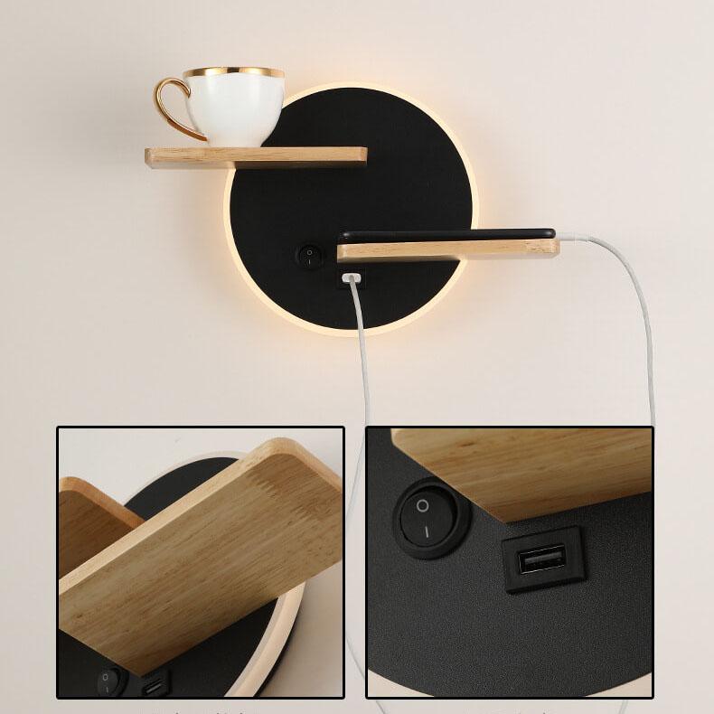 Floroux Creative Applique Murale Ronde Plate LED 1 Lumière Avec Port USB Et Interrupteur