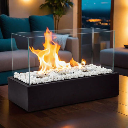 Floroux - Cheminée de table portable en alcool noir avec trois trous et base en métal