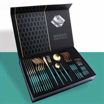Ensemble de couverts en or de luxe – 24 pièces pour une expérience de dîner élégante