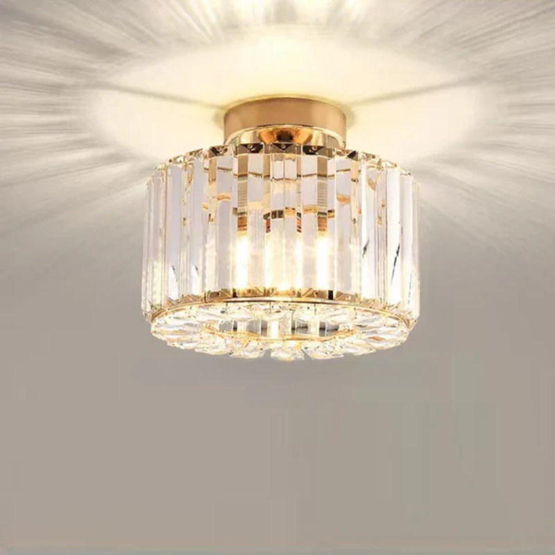 Floroux Lustre de plafond étincelant en cristal | Design luxueux | Parfait pour le salon et la salle à manger | Disponible en noir et or
