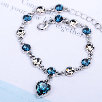 Enchanting Ocean Heart Crystal Bracelet with Radiant Blue Heart Charm