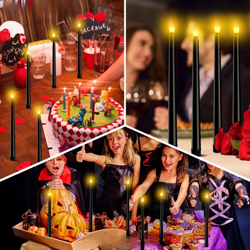 Floroux - Bougies coniques LED noires élégantes pour une ambiance effrayante et l'élégance des mariages
