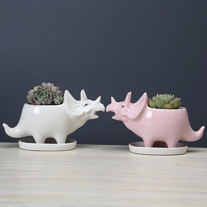 Dinosaur plant pot Floroux | Cute dinosaur succulent pot with drainage tray | Home decoration