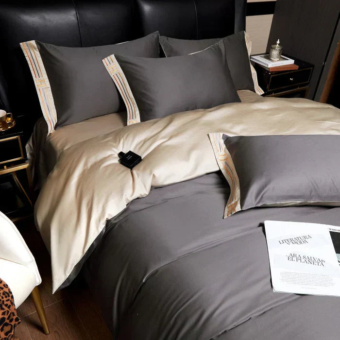 Ensemble de literie en coton satiné brodé - Luxora