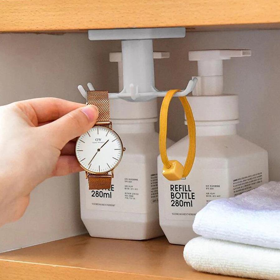 Floroux Rotating Kitchen Utensil Holder | 6 Hook Organizer | Space Saving Under Cabinet Storage