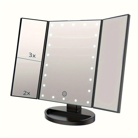 FlawlessGlow - Miroir de maquillage pliable en tri avec éclairage LED