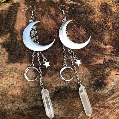 Belles Boucles d'Oreilles en Cristal Naturel avec Lune et Étoiles - Elara