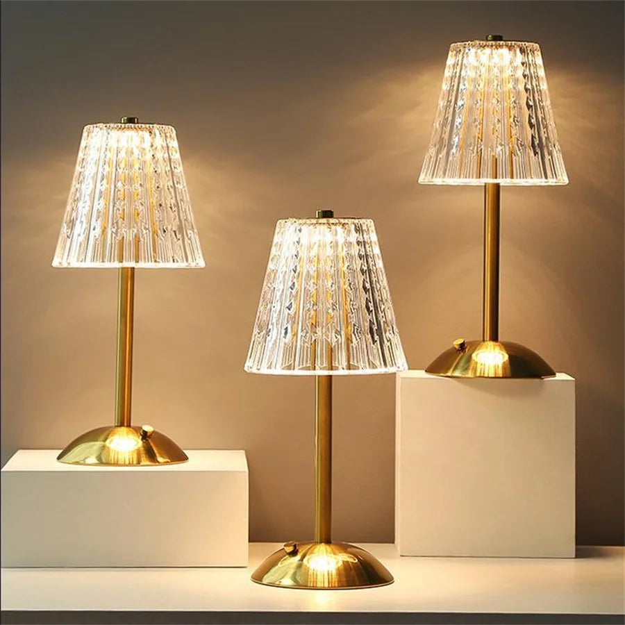 Alise - Lampe de table rechargeable en cristal doré