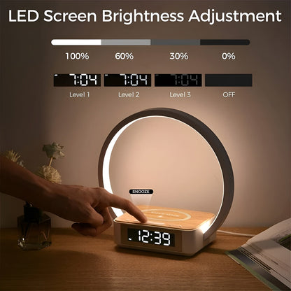 Lampe de table moderne avec chargeur sans fil et fonction réveil