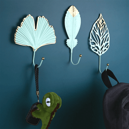 Crochet mural en métal Floroux en forme de feuille | Décor élégant et fonctionnel | Disponible en or et bleu