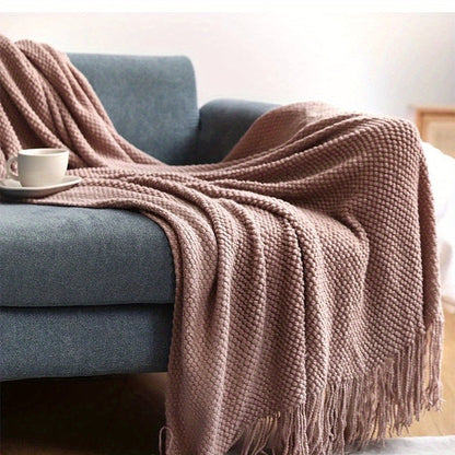 CozyWeave – Couverture Tricotée Élégante avec Franges