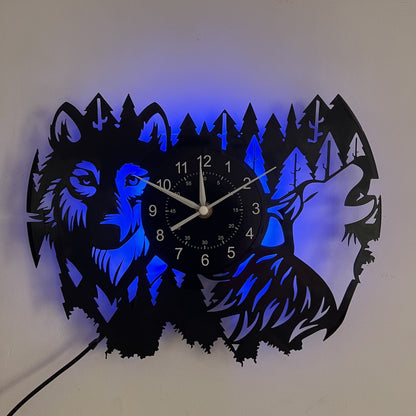 Horloge murale Floroux en vinyle Wolf - Horloge silencieuse pour la décoration du salon et de la chambre