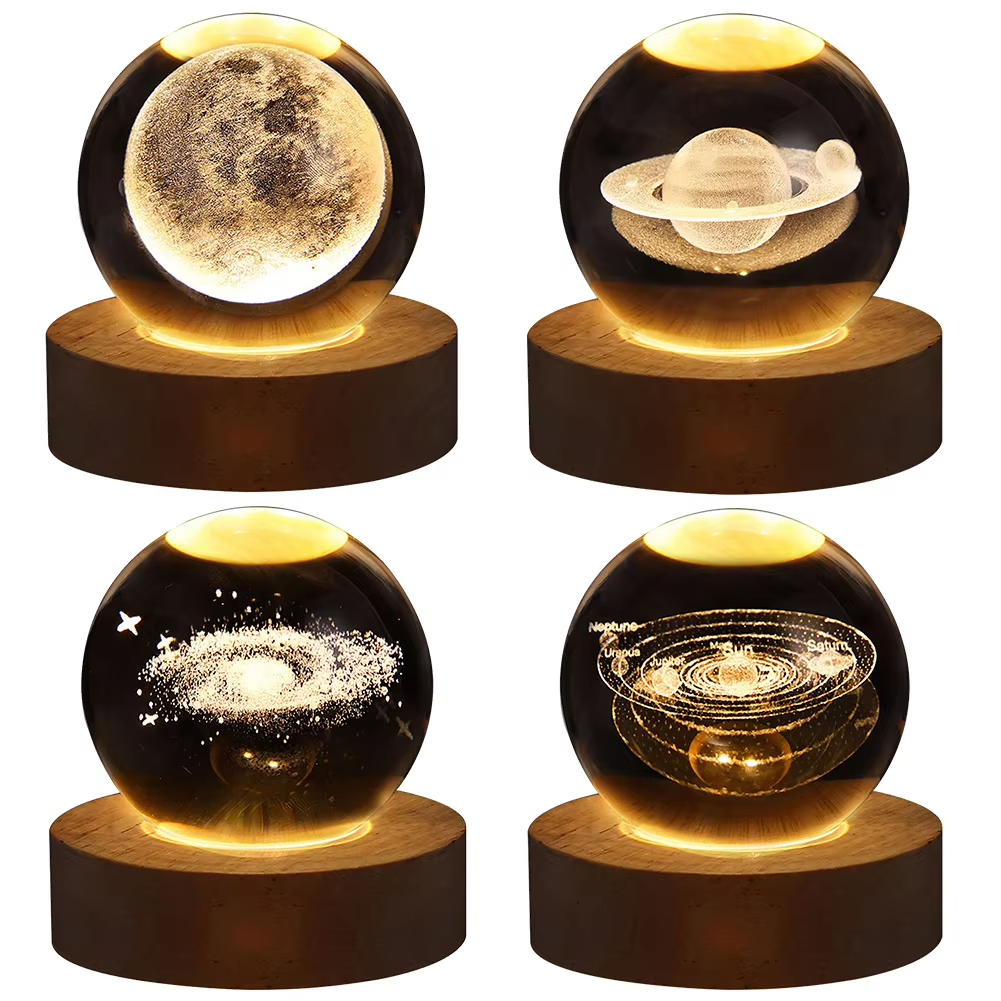 GALAXIE Éblouissante - Lampe à Crystal 3D avec Projections Planétaires - Éclairage USB Ambiance Cozy