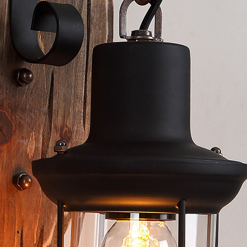 Floroux Vintage Lampe murale en bois | Abat-jour en fer | Style ferme | Parfait pour salle à manger