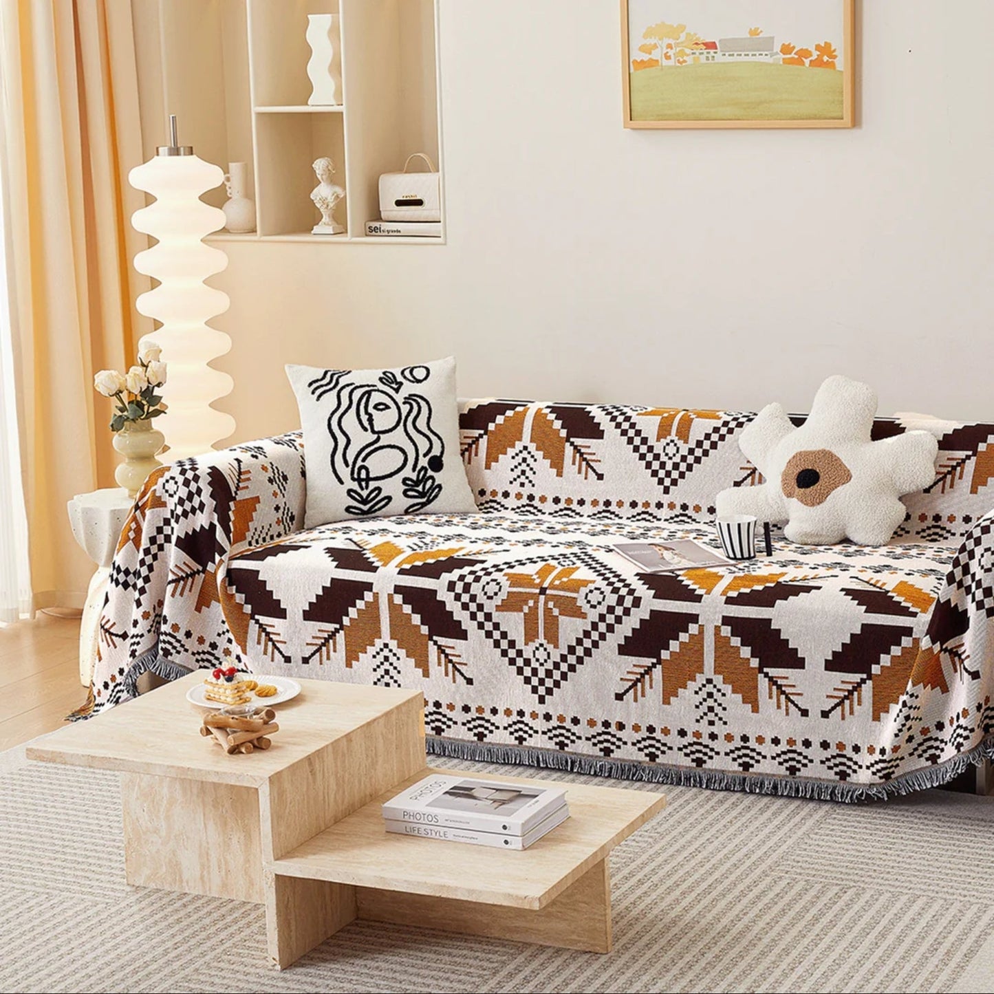 Couverture de canapé/canapé boho en érable d'automne pour camping