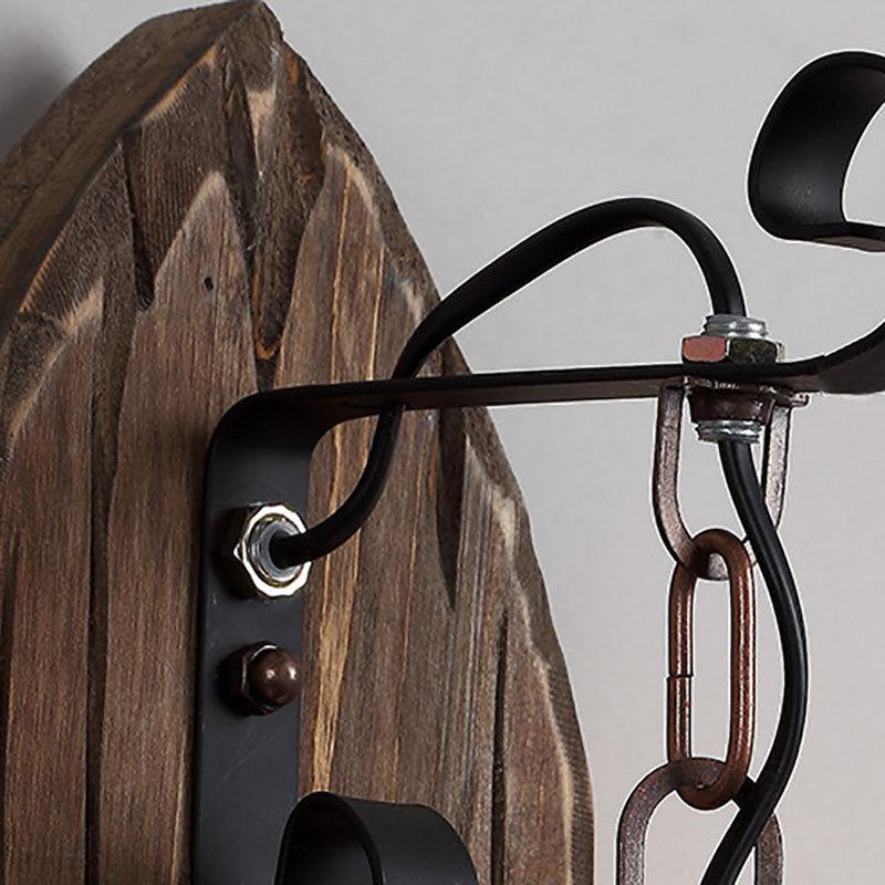 Floroux Vintage Lampe murale en bois | Abat-jour en fer | Style ferme | Parfait pour salle à manger