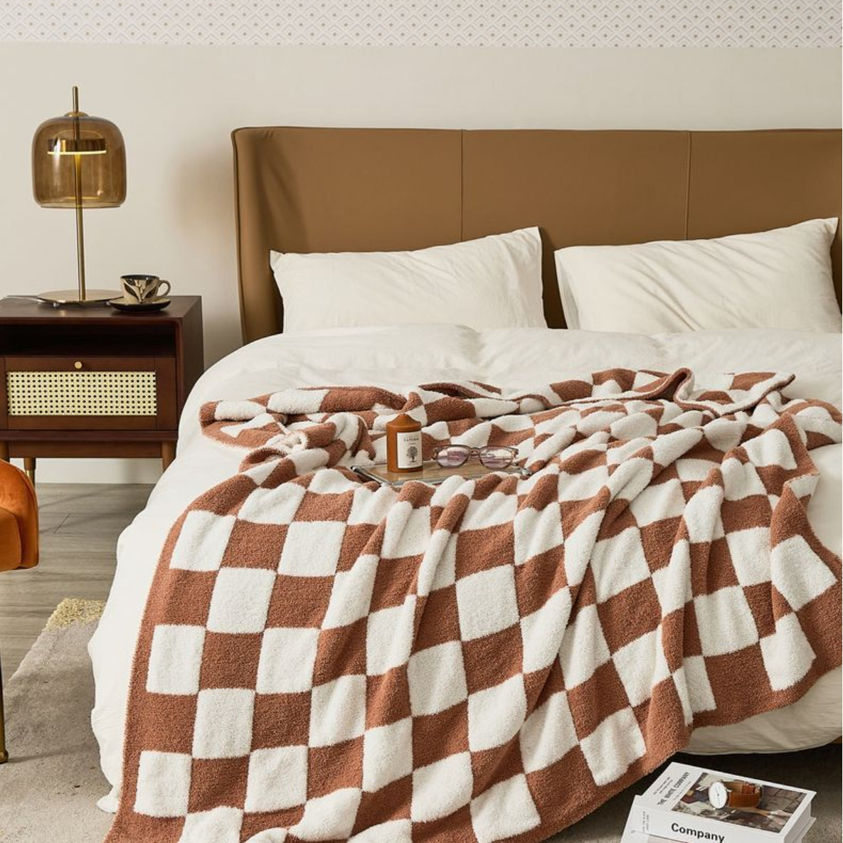 Couverture En Tricot Douillette Échiquier