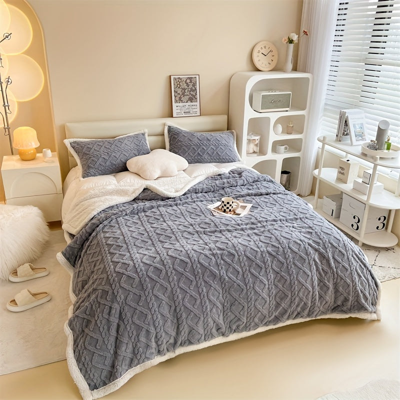 Couverture en Fleece Bicolore Vintage Luxe - Indispensable pour l'Hiver