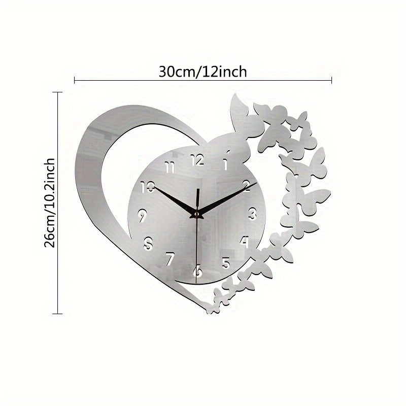 Horloge murale en acrylique en forme de cœur Floroux - Design sans cadre pour le salon, la chambre à coucher et le bureau
