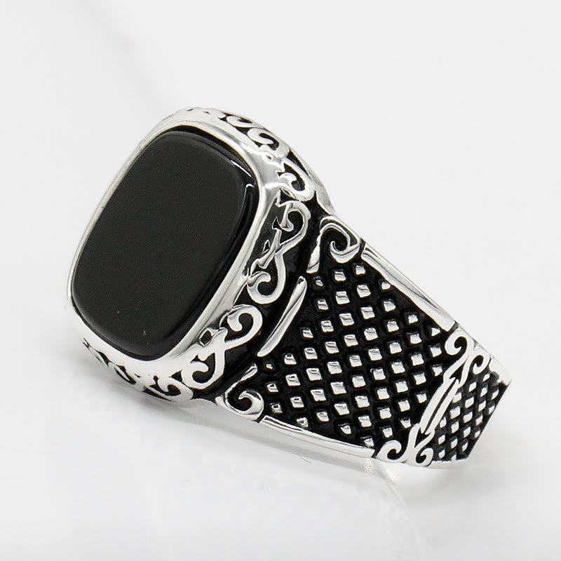 Bague élégante en onyx noir et argent pour l'homme moderne - Max